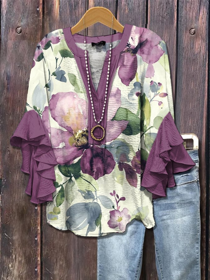 Wild Orchid - Watercolour floral blouse