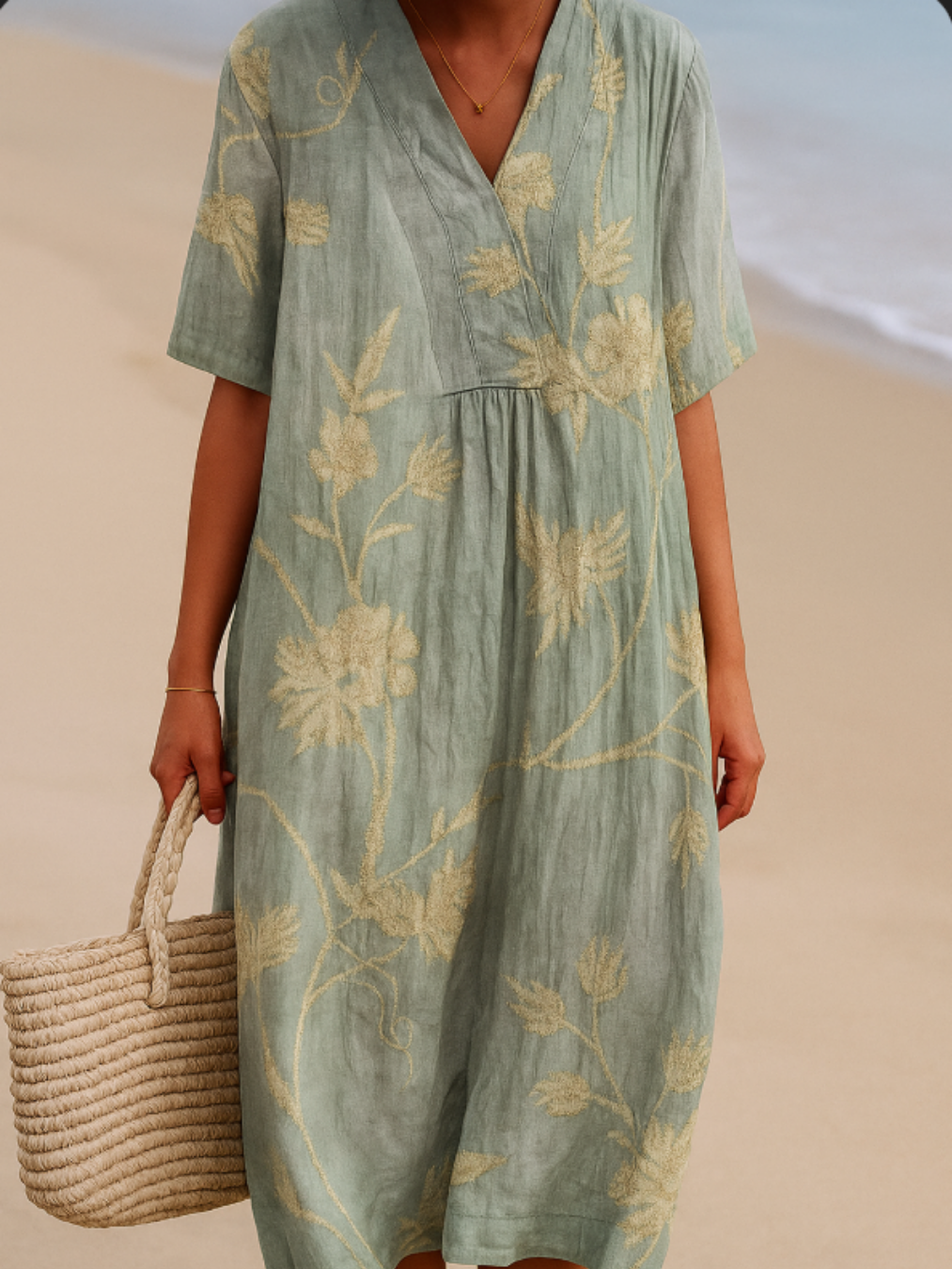 Lillian - Blue-gray dress with floral embroidery
