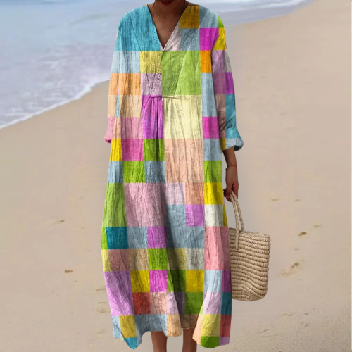 Lois - Multicoloured Long Patchwork Dress