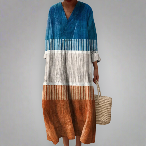 Ann - Terracotta Dress with Graphic Stripes