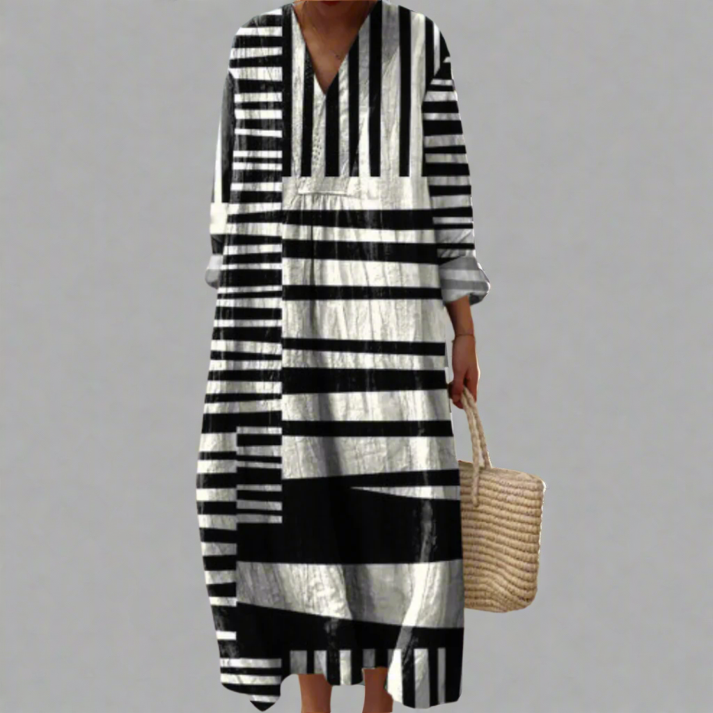 Patricia - Monochrome Stripe Flow Maxi Dress