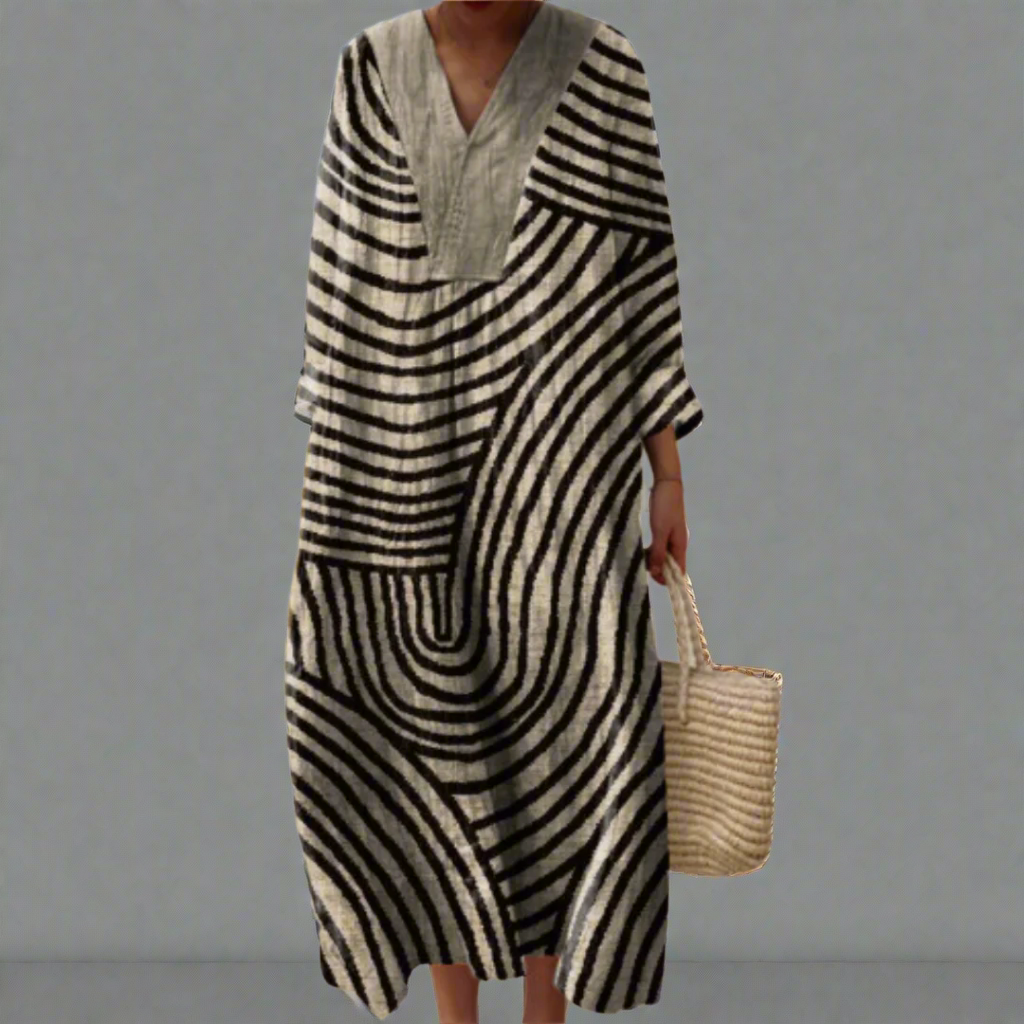 Janice - Monochrome Maze Flow Dress