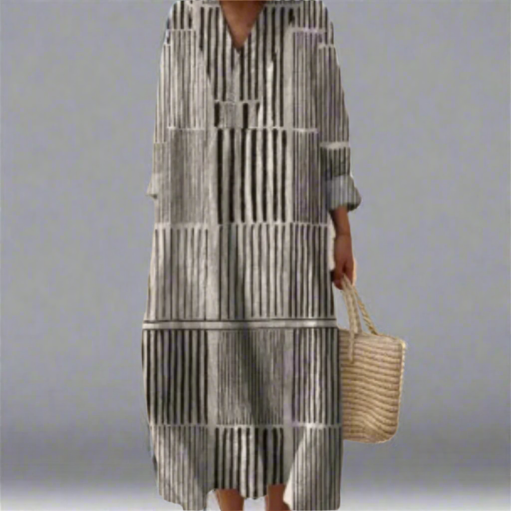 Helen - Monochrome Stripe Comfort Dress
