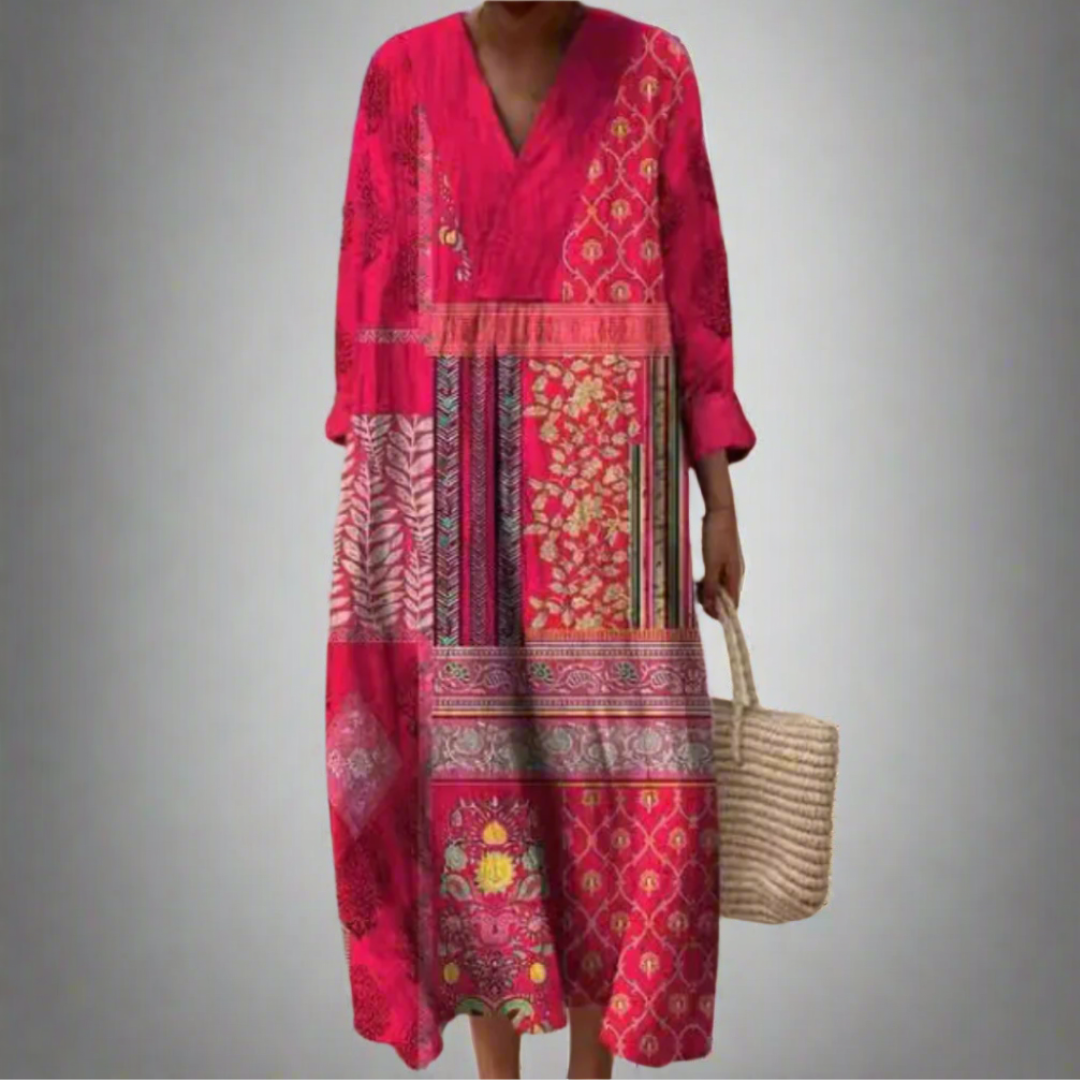 Judith - Boho Patchwork Longline Midi Dress