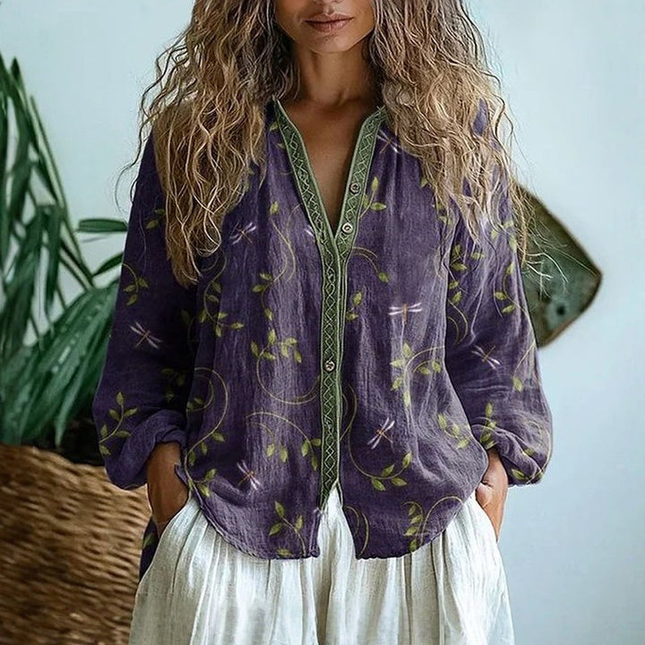 Patricia - Vintage Blouse With Leaf Print