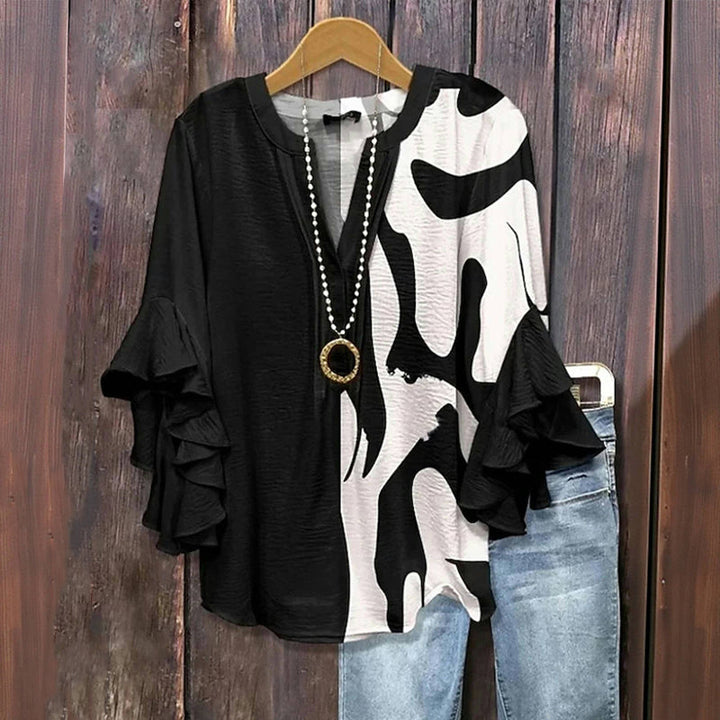 Noir Wave - abstract contrast blouse