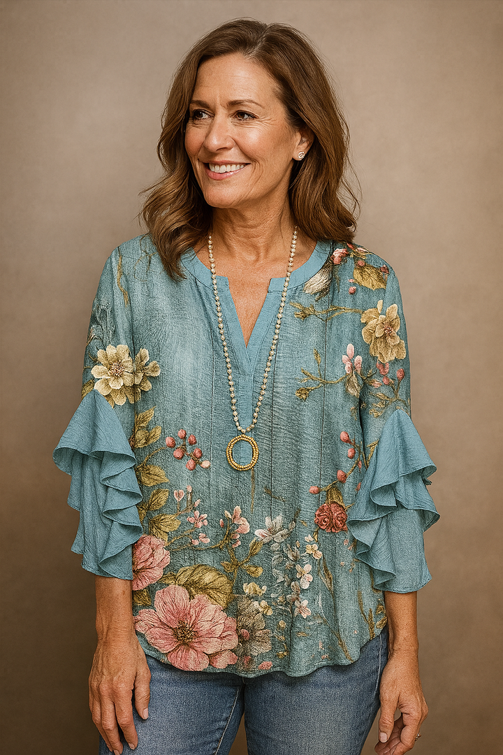 Celestine - Vintage Floral Ruffle Blouse