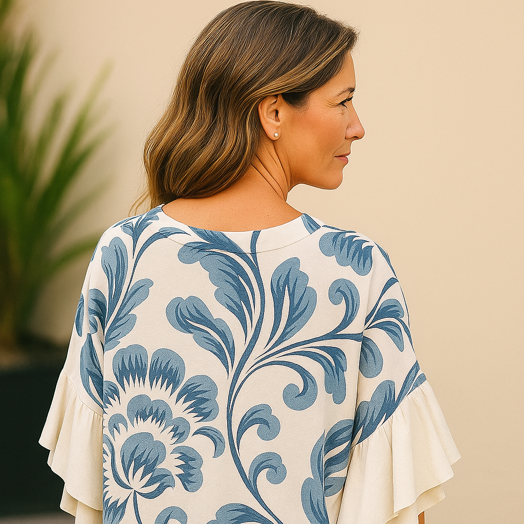 Blue flourish - bold ruffle blouse