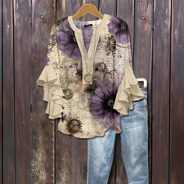 Lavender script - vintage floral blouse