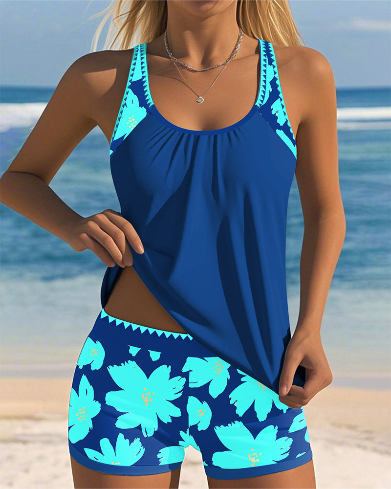 Iris - U-Neck Sleeveless Printed Tankini