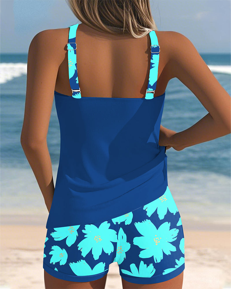 Iris - U-Neck Sleeveless Printed Tankini
