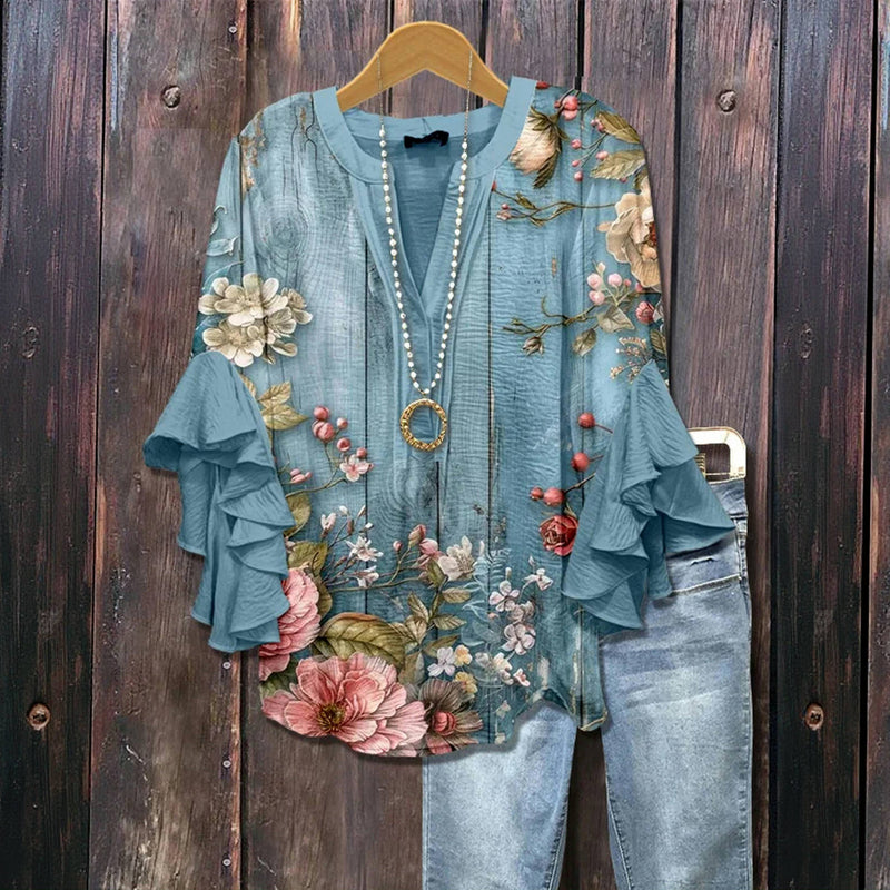 Celestine - Vintage Floral Ruffle Blouse