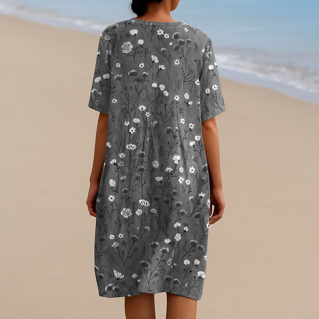 Violet - Gray Dress with White Flowers