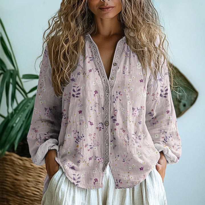 Patricia - Vintage Blouse With Leaf Print