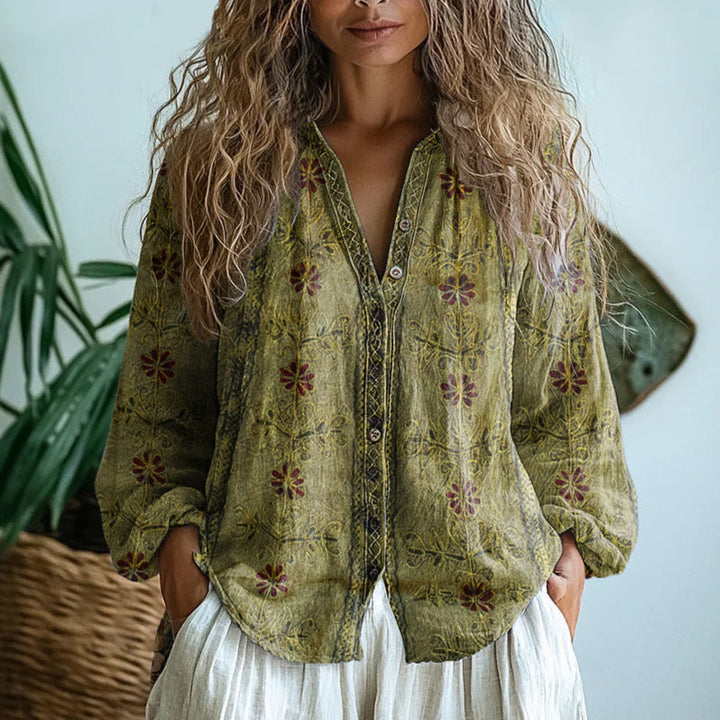 Patricia - Vintage Blouse With Leaf Print