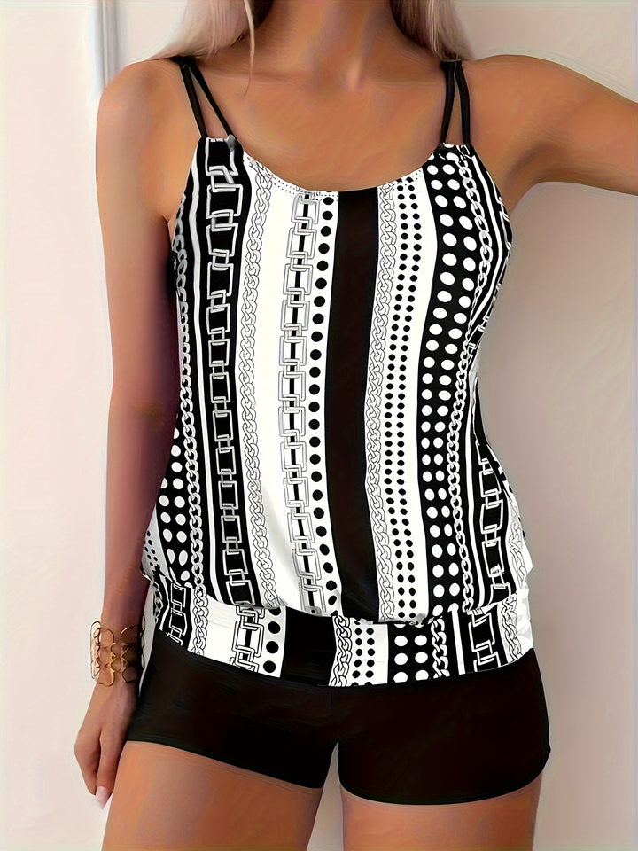 Agnes – Striped Ruffle Tankini Set